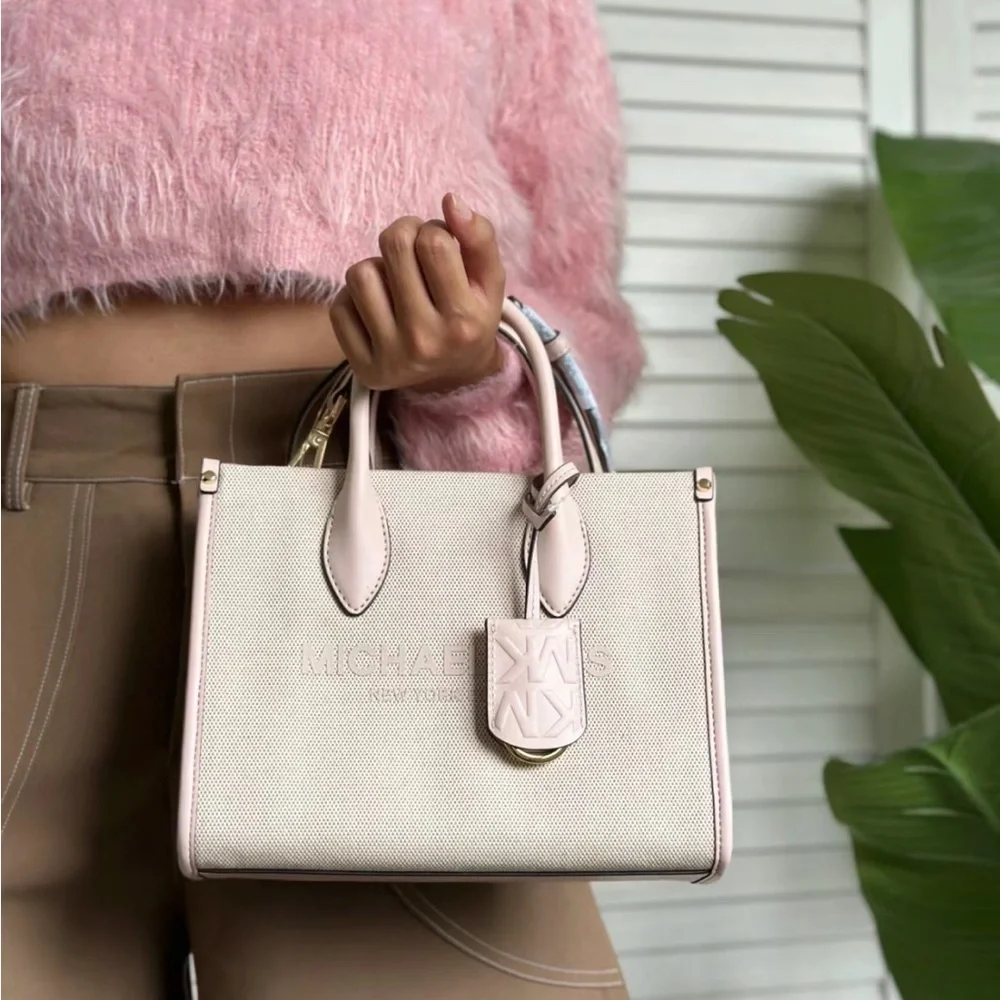 NWT Michael Kors  Mirella Small Shopper Top Zip Crossbody Bag Powder Blush Pink